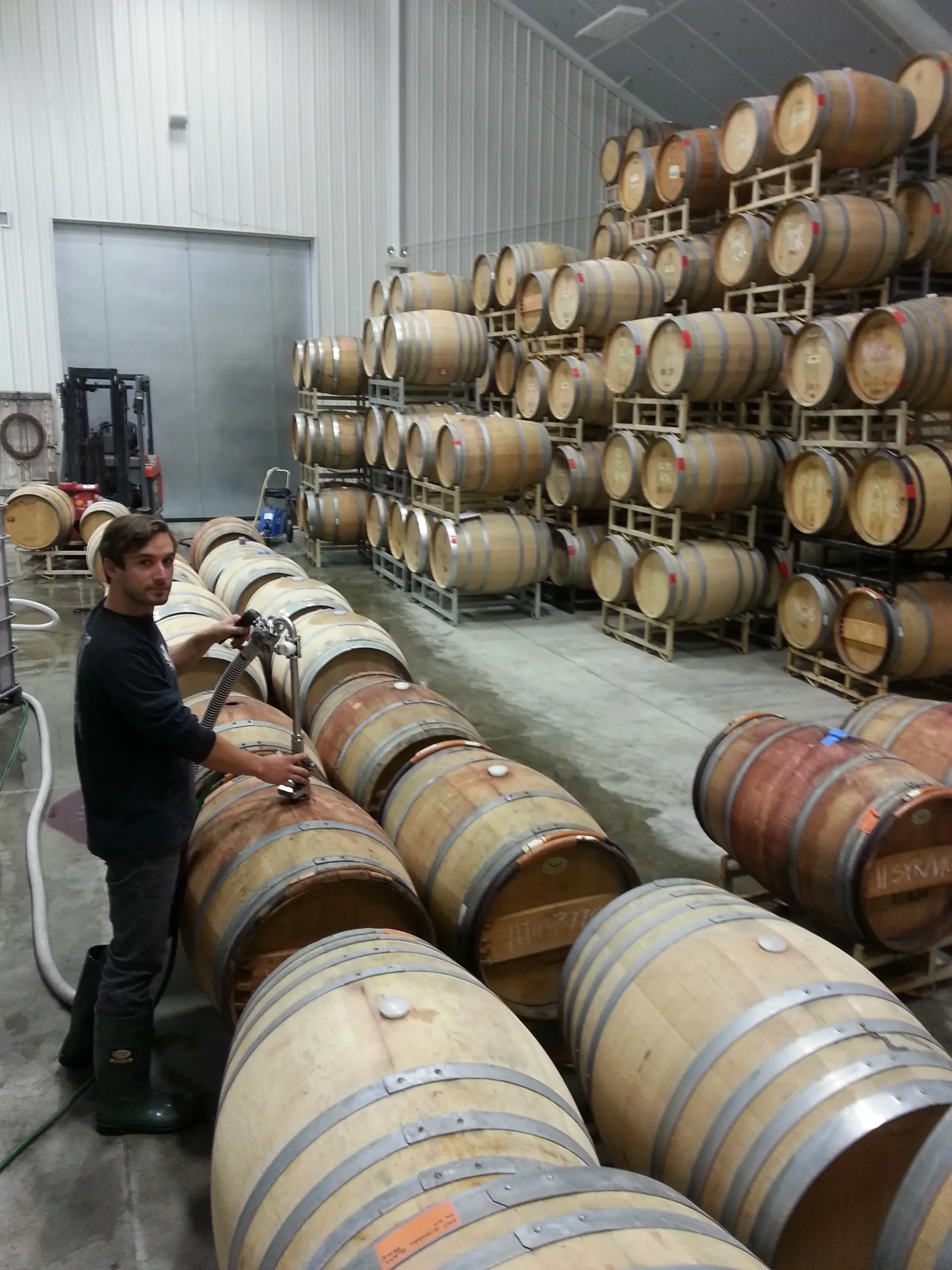 French oak wine barrel aging room Bitcoin accepting winery premium storage Winters California