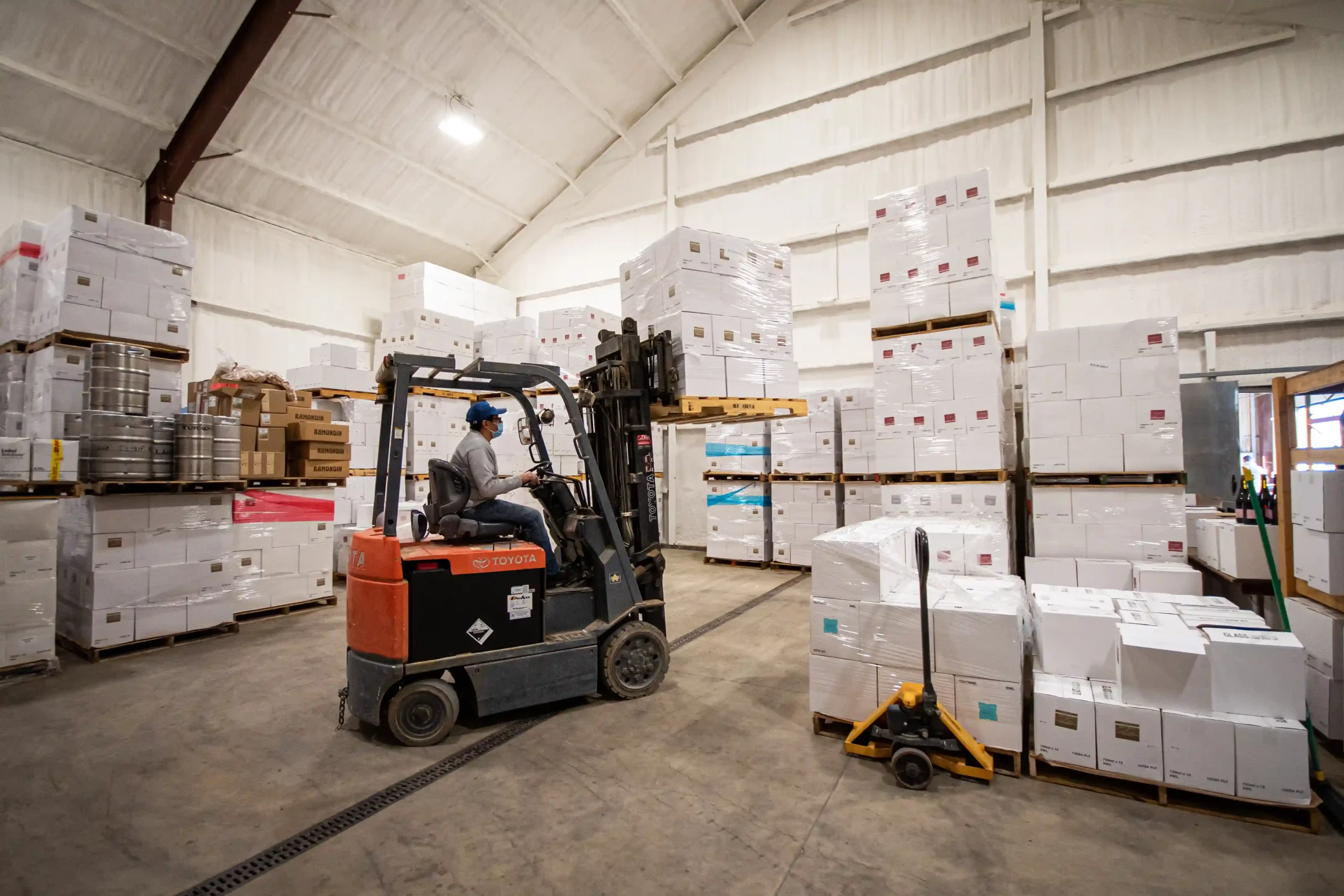 Wine production warehouse forklift Bitcoin winery modern facilities Turkovich Winters California